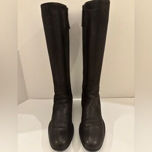 PRADA Tall Distressed Brown Leather Boots – Size 35.5 – Iconic Red Stripe Sole